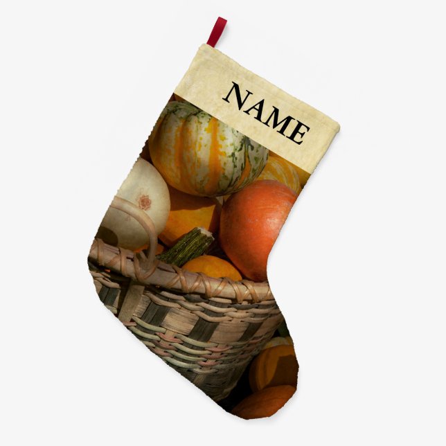 Autumn - Pumpkins in a basket Large Christmas Stocking (Front (Hanging))