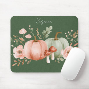 Autumn Pumpkins, Mushrooms and Flowers Mouse Pad