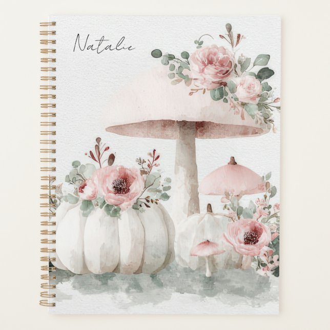 Autumn Pumpkins, Mushrooms and Flowers  Planner (Front)