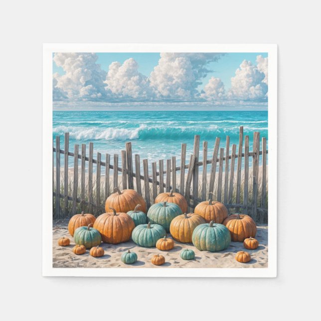 Autumn Pumpkins On a Beach Napkin (Front)