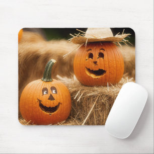 Autumn Pumpkins On Hay Bale Mouse Pad