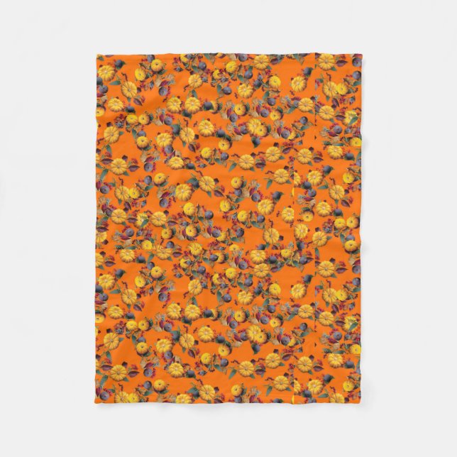 Autumn Pumpkins (Orange) Fleece Throw Blanket (Front)