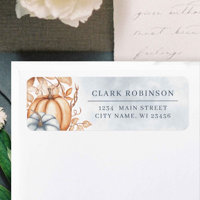 Autumn Pumpkins Orange Grey Return Address Label (Creator Uploaded)