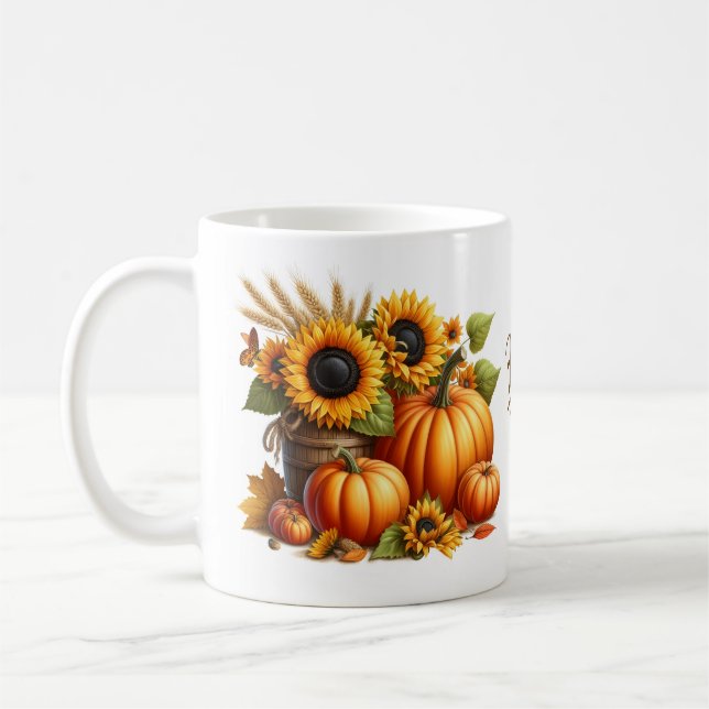 Autumn Pumpkins & Sunflowers Coffee Mug (Left)