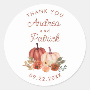 Autumn Pumpkins Terracotta Wedding Thank You Classic Round Sticker