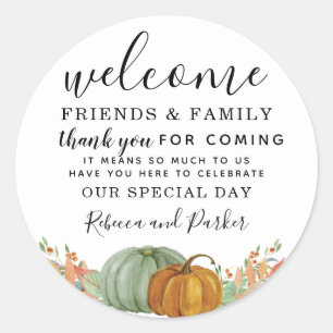 Autumn pumpkins Wedding Welcome favour thank you Classic Round Sticker