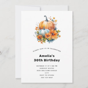 Autumn Pumpkins with Flowers and Foliage Birthday Invitation