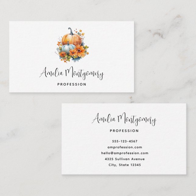 Autumn Pumpkins with Flowers and Foliage Business Card (Front/Back)