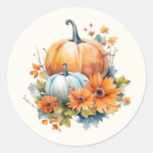 Autumn Pumpkins with Flowers and Foliage Classic Round Sticker