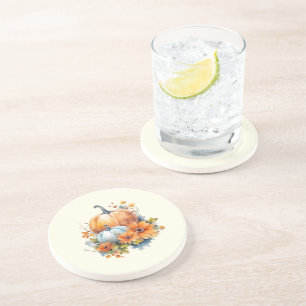 Autumn Pumpkins with Flowers and Foliage Coaster