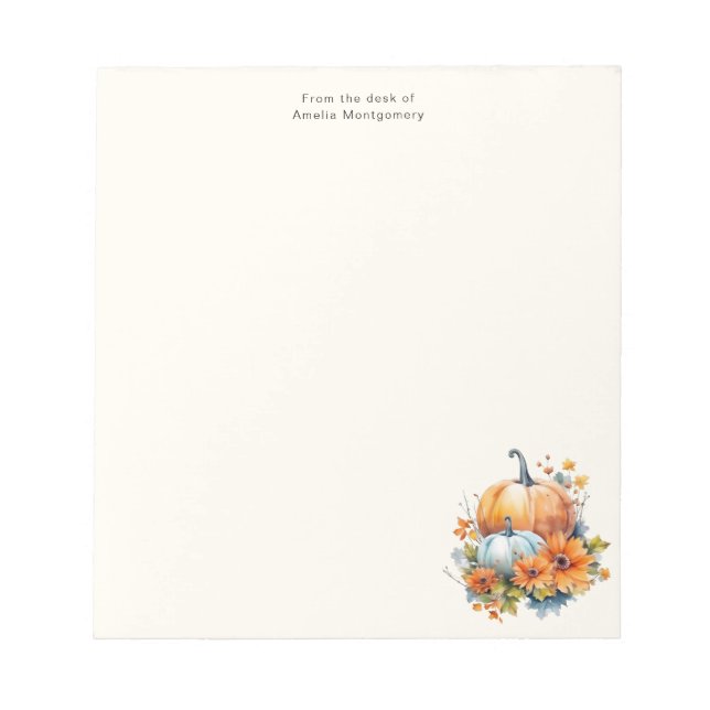 Autumn Pumpkins with Flowers and Foliage Notepad (Front)