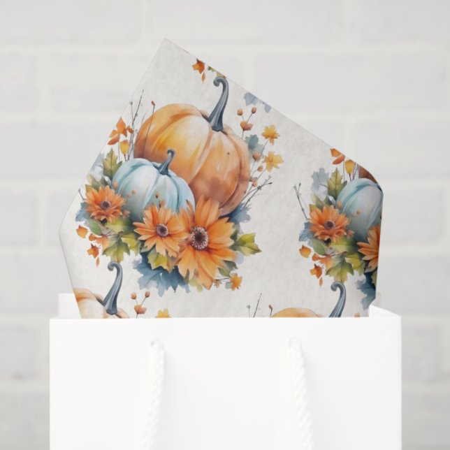 Autumn Pumpkins with Flowers and Foliage Pattern Tissue Paper (Gift Bag)