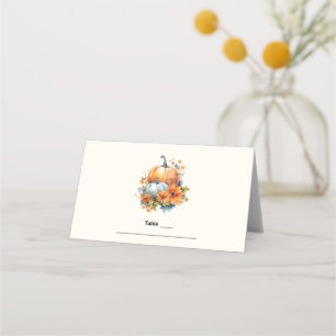 Autumn Pumpkins with Flowers and Foliage Place Card
