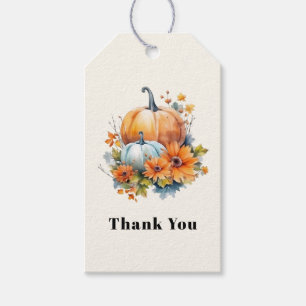 Autumn Pumpkins with Flowers and Foliage Thank You Gift Tags