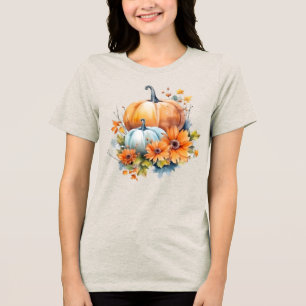 Autumn Pumpkins with Flowers and Foliage Tri-Blend Shirt