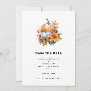 Autumn Pumpkins with Flowers and Foliage Wedding Save The Date