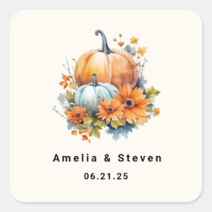Autumn Pumpkins with Flowers and Foliage - Wedding Square Sticker