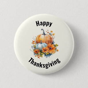 Autumn Pumpkins with Flowers Thanksgiving 6 Cm Round Badge
