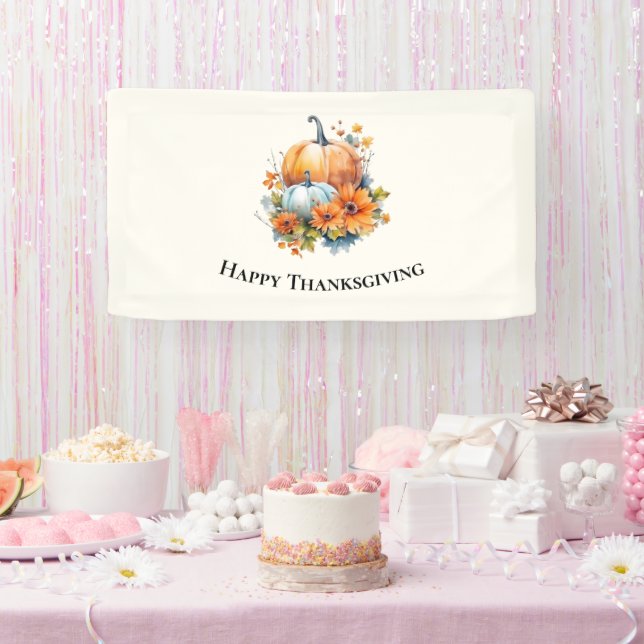 Autumn Pumpkins with Flowers Thanksgiving Banner (Party)