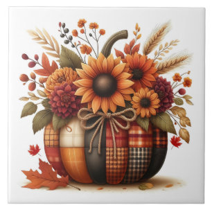 Autumn Punpkin Floral Ceramic Tile