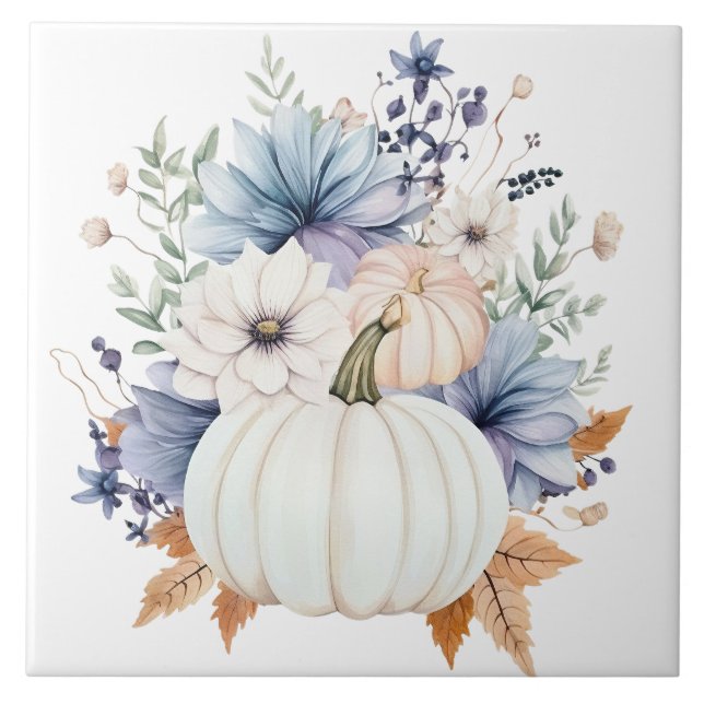 Autumn Punpkin Floral Ceramic Tile (Front)