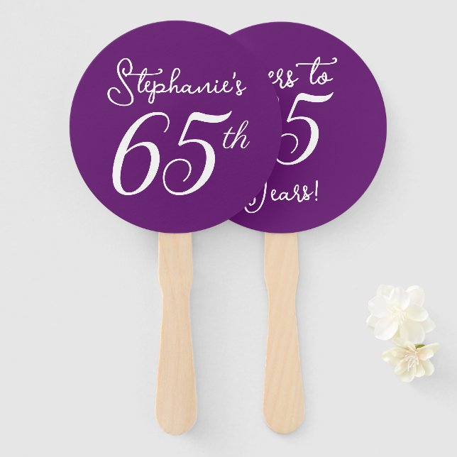 Autumn Purple Cheers to 65 Years 65th Birthday Hand Fan (Front and Back)