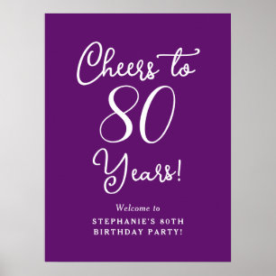 Autumn Purple Cheers to 80 Years Birthday Welcome Poster