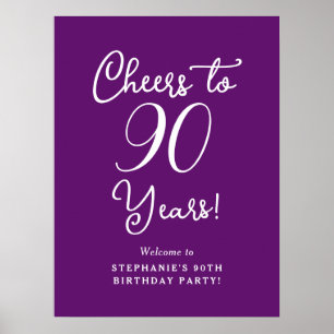 Autumn Purple Cheers to 90 Years Birthday Welcome Poster