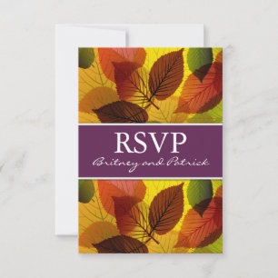 Autumn Purple Falling Leaves Wedding RSVP Cards
