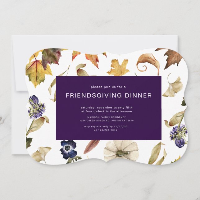 autumn purple foliage friendsgiving dinner invitation (Front)