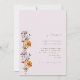 Autumn Purple & Orange Wildflowers Wedding Invitation
