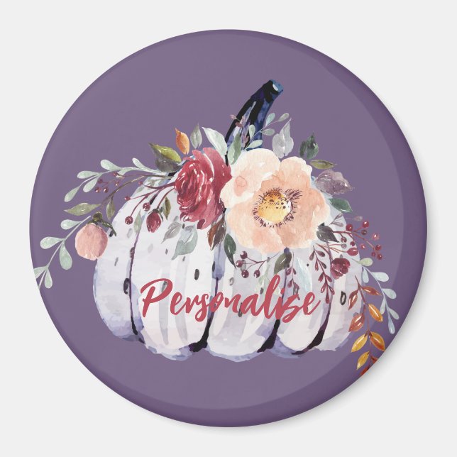 Autumn purple pumpkin grey floral watercolor  magnet (Front)