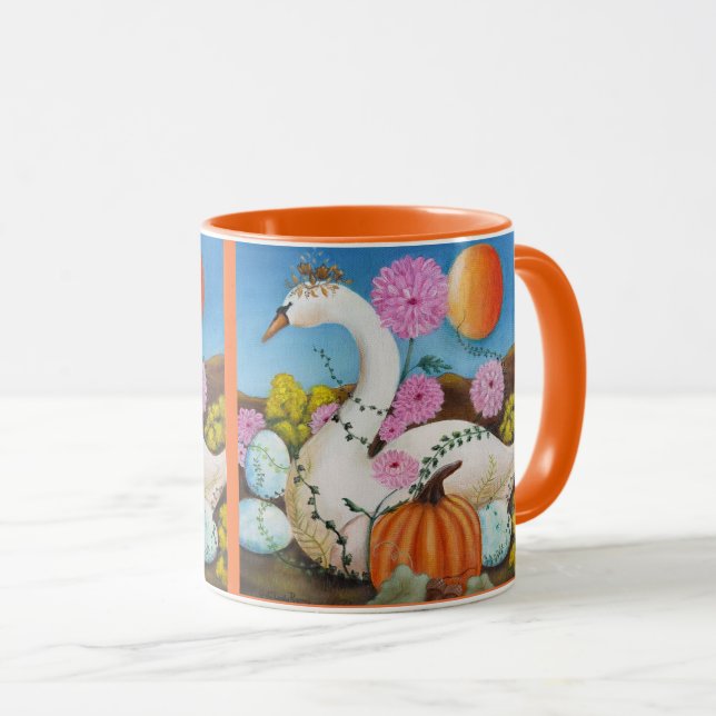 Autumn Queen Swan and Flowers Art Mug (Front Right)