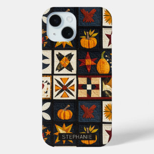 Autumn Quilt Block Pattern Rustic Harvest iPhone 15 Case