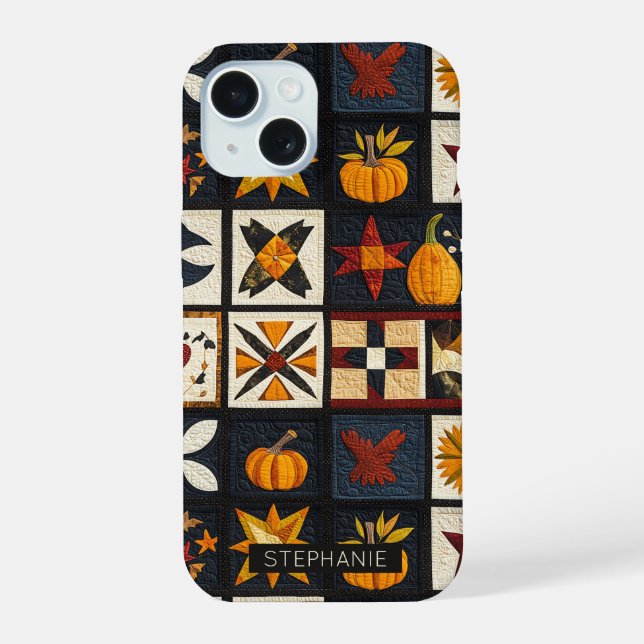 Autumn Quilt Block Pattern | Rustic Harvest iPhone 15 Case (Back)