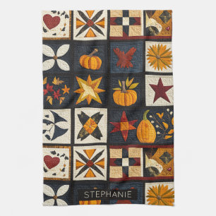 Autumn Quilt Block Pattern   Rustic Harvest Tea Towel