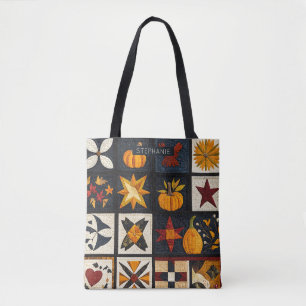 Autumn Quilt Block Pattern   Rustic Harvest Tote Bag