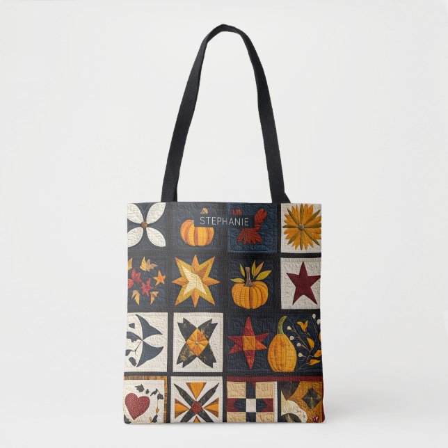 Autumn Quilt Block Pattern | Rustic Harvest Tote Bag (Front)