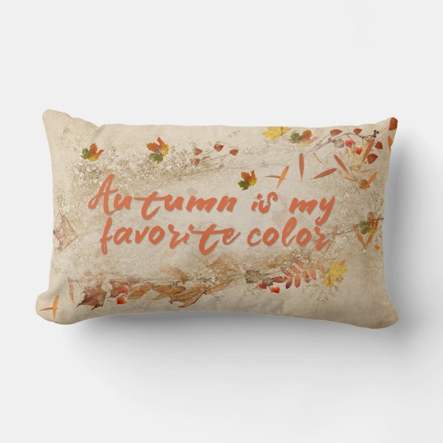 autumn quote with leaves lumbar cushion (Front)