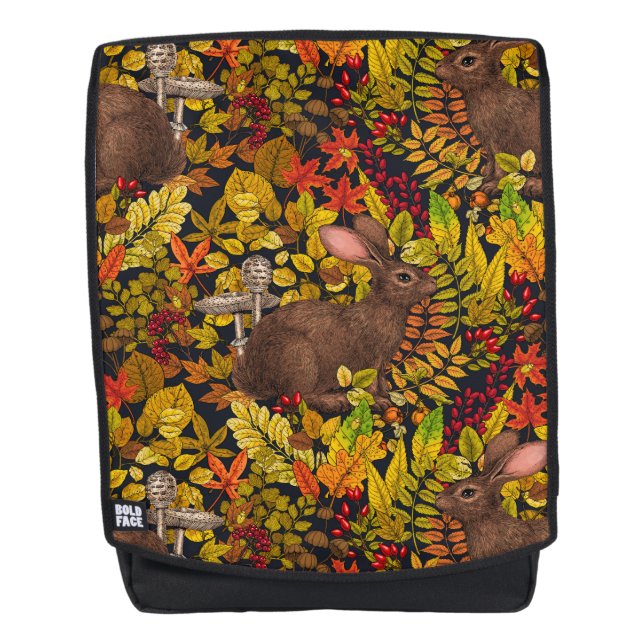 Autumn Rabbit on black Backpack (Front)