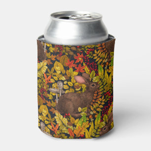Autumn Rabbit on black Can Cooler
