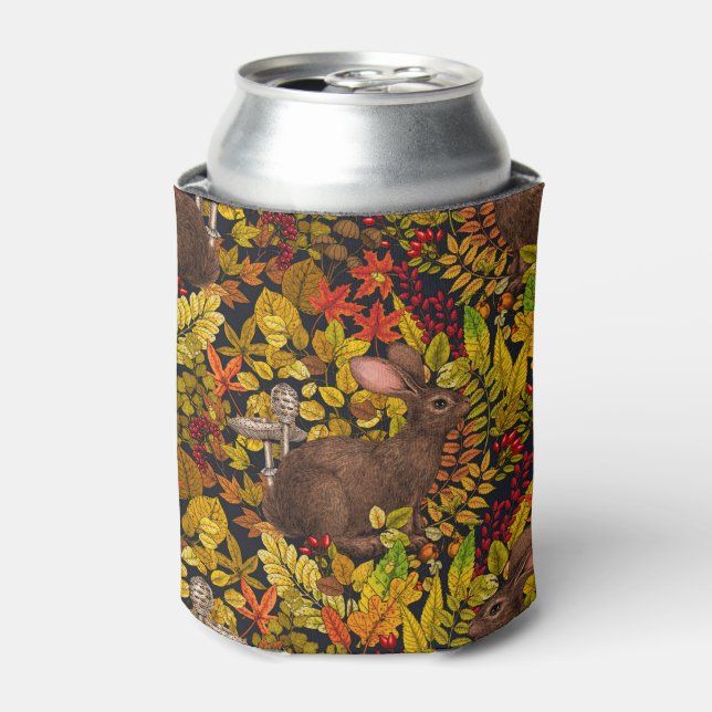 Autumn Rabbit on black Can Cooler (Can Front)