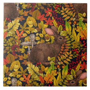 Autumn Rabbit on black Ceramic Tile