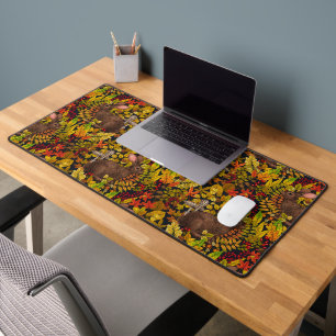 Autumn Rabbit on black Desk Mat