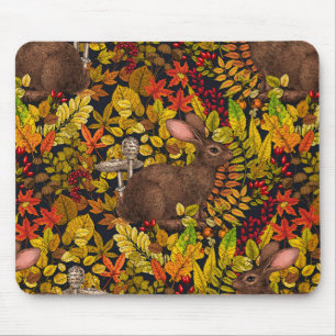 Autumn Rabbit on black Mouse Pad