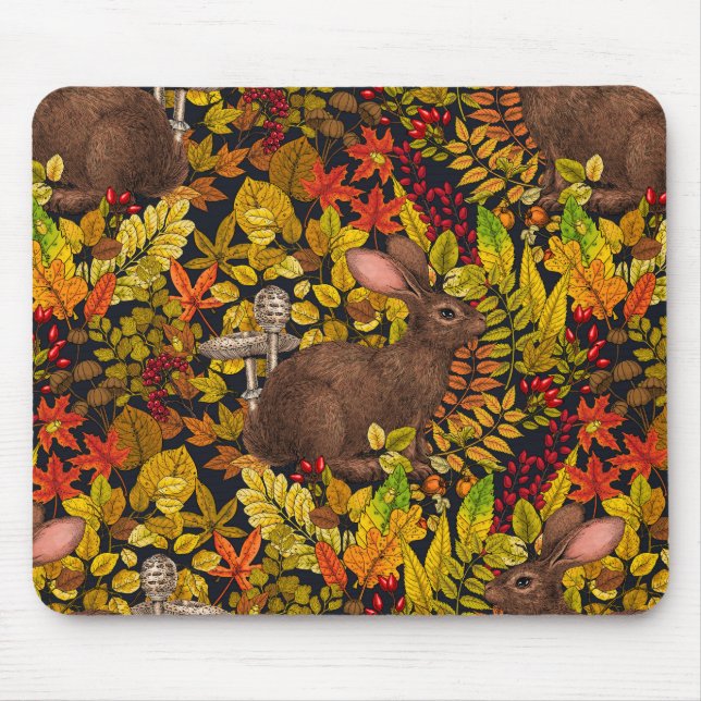Autumn Rabbit on black Mouse Pad (Front)