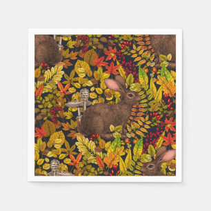 Autumn Rabbit on black Napkin