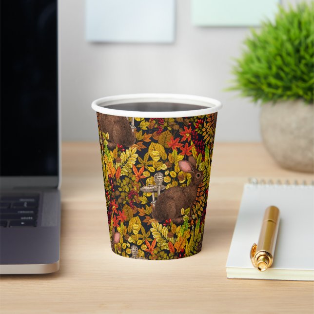 Autumn Rabbit on black Paper Cups (Insitu)