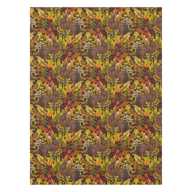 Autumn Rabbit on black Tablecloth (Front)