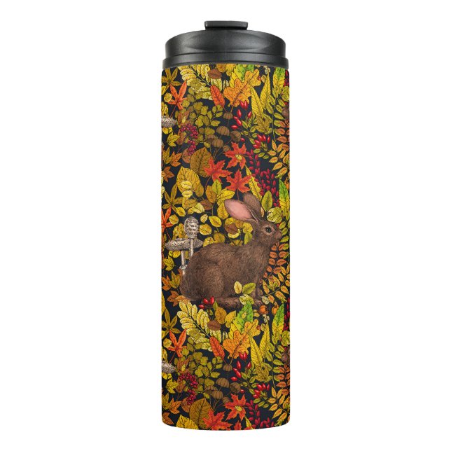 Autumn Rabbit on black Thermal Tumbler (Front)